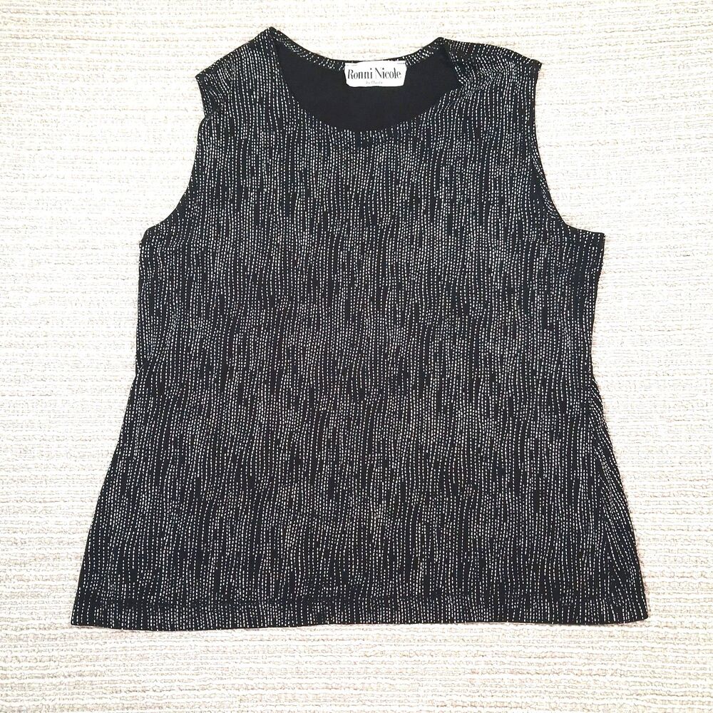 ronni nicole by ouida womens large black white dash stripe sleeveless tank top